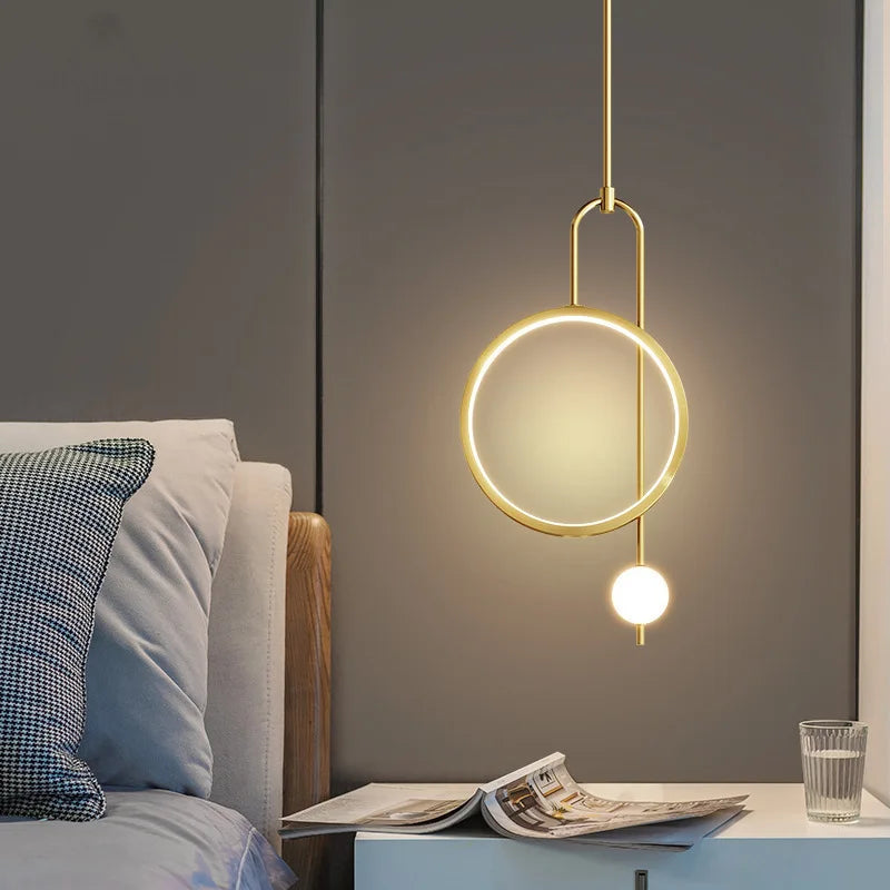 Modern Simple Ring Glass Ball Pendant Lamp Luxury Living Room Study Led Hanging Chandelier Bedroom Bedhead Decorative Lighting