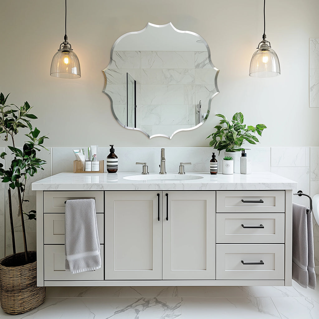 Wisfor Scalloped Edge Beveled Frameless Bathroom Wall Mirror for Living room, Bedroom, Entrance