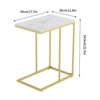 C Shaped End Snack Side Table Under Couch with Marble Top for Sofa Coffee Laptop Living Room Bedroom Small Space