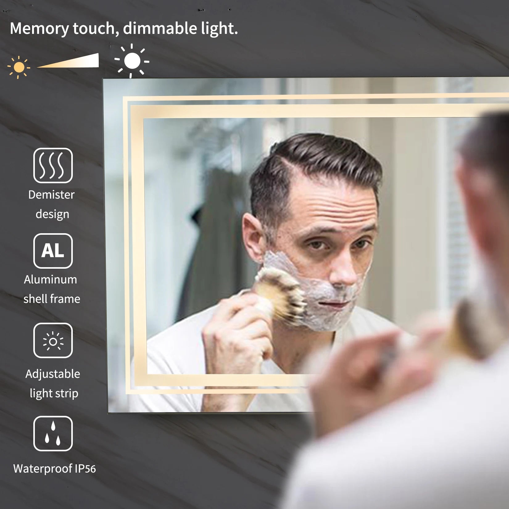 55x28 Inch Dimmable Large Rectangular LED Lighted Bathroom Mirror Wall Mounted Vanity Backlit Mirror with Touch 3 Colors Switch
