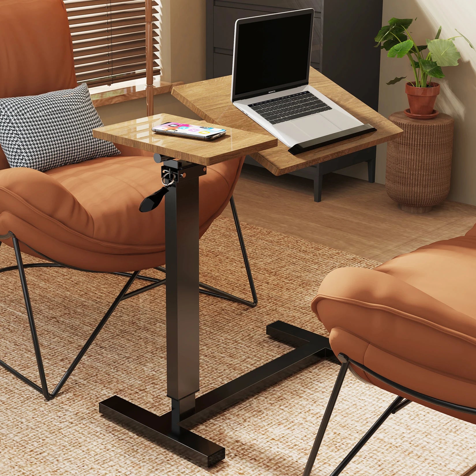 Adjustable Overbed Table with Wheels Split Top Tilting Bedside Bed Table with Tray Rolling Laptop Computer Standing