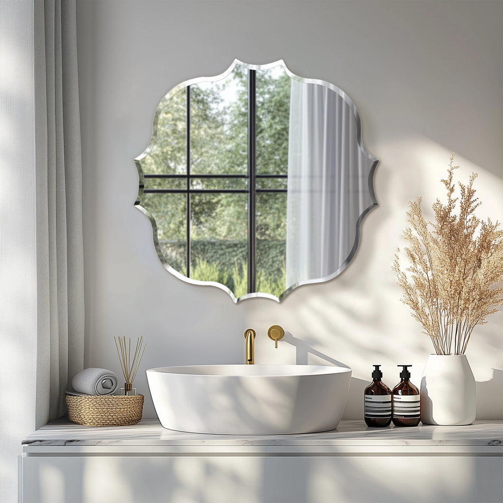 Wisfor Frameless Silver Square Wall Hanging Mirror, Elegant Beveled Edges Frameless Wall Hanging Mirror, Modern Accent Decor