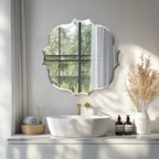 Wisfor Frameless Silver Square Wall Hanging Mirror, Elegant Beveled Edges Frameless Wall Hanging Mirror, Modern Accent Decor