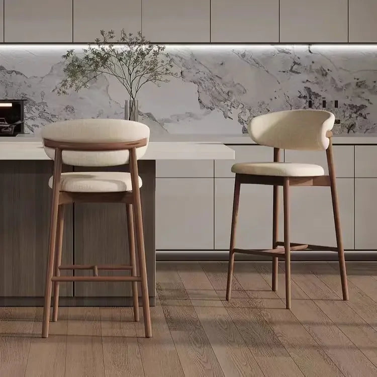 Modern Solid Wood Chairs Light Luxury Nordic Island Table Bar High Foot Designer Simple Home Comfortable Back Leisure Bar Chairs