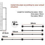 180cm Bedroom Garment Home Rail Multipurpose Wall Mounted Industrial Pipe Clothes Rack Space Saving Hanging Shelf with 3 Hooks