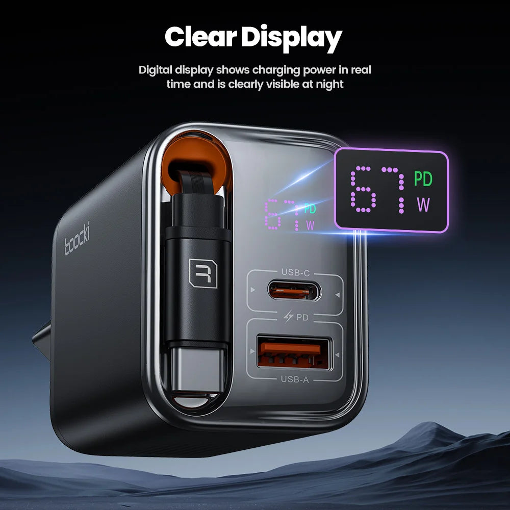 Toocki 67W GaN USB C Charger With Retractable Type C Cable