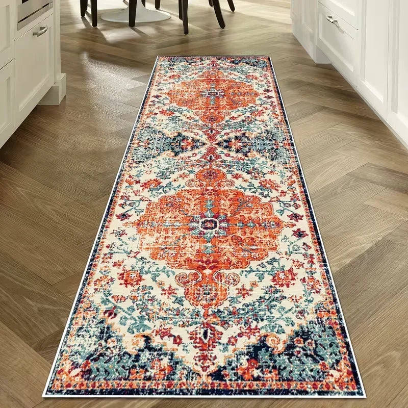 VIKAMA Vintage Ethnic Rug - Non-Slip & Durable Bedroom Entrance & Bedside Mat Hallway & Corridor Rug Home Decor