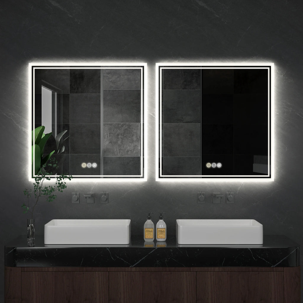 32 X 32 Inch LED Lighted Bathroom Mirror for Bathroom Wall Mounted Lighted Vanity Mirror Dimmable White Anti-Fog Vanity