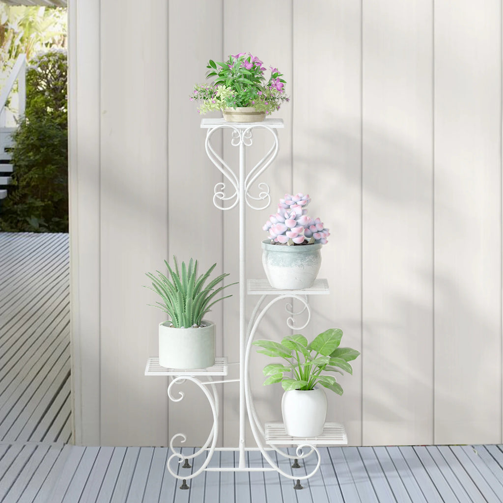 Metal Plant Shelf Flower Display Stand Garden Planter Holder with 4 Tier Shelves Indoor (Black)