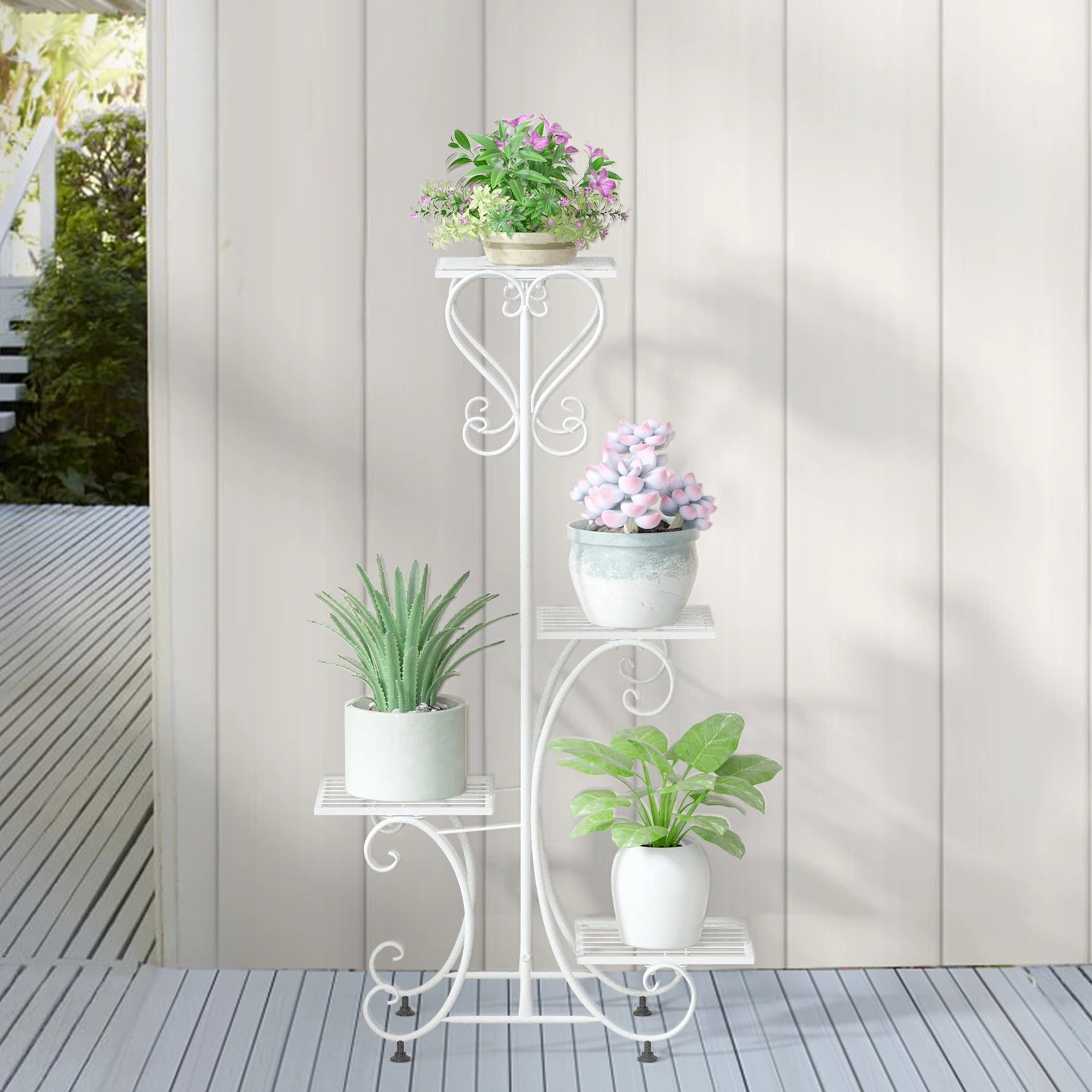 Metal Plant Shelf Flower Display Stand Garden Planter Holder with 4 Tier Shelves Indoor (Black)