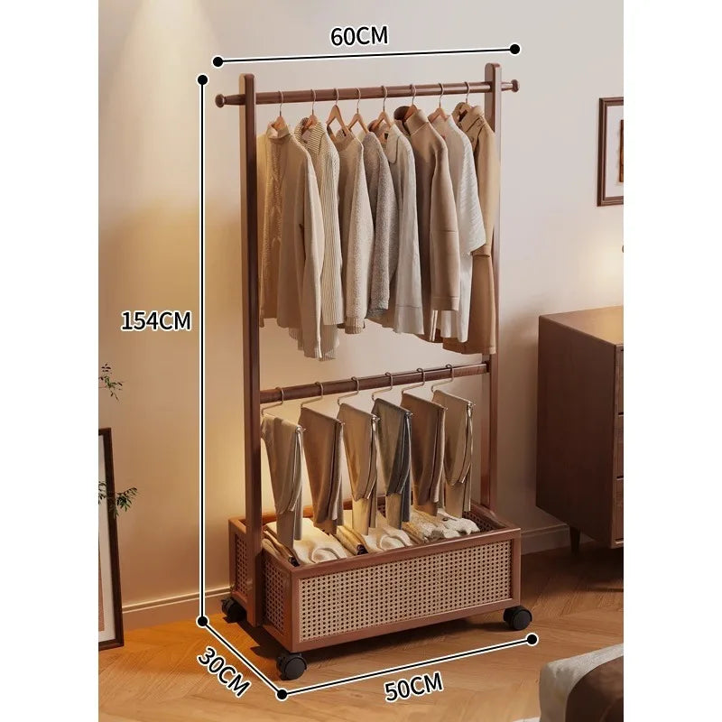 Simple hanger Floor-to-ceiling vertical plastic rattan dirty clothes basket Hanging clothes rack Integrated with wheels Movable
