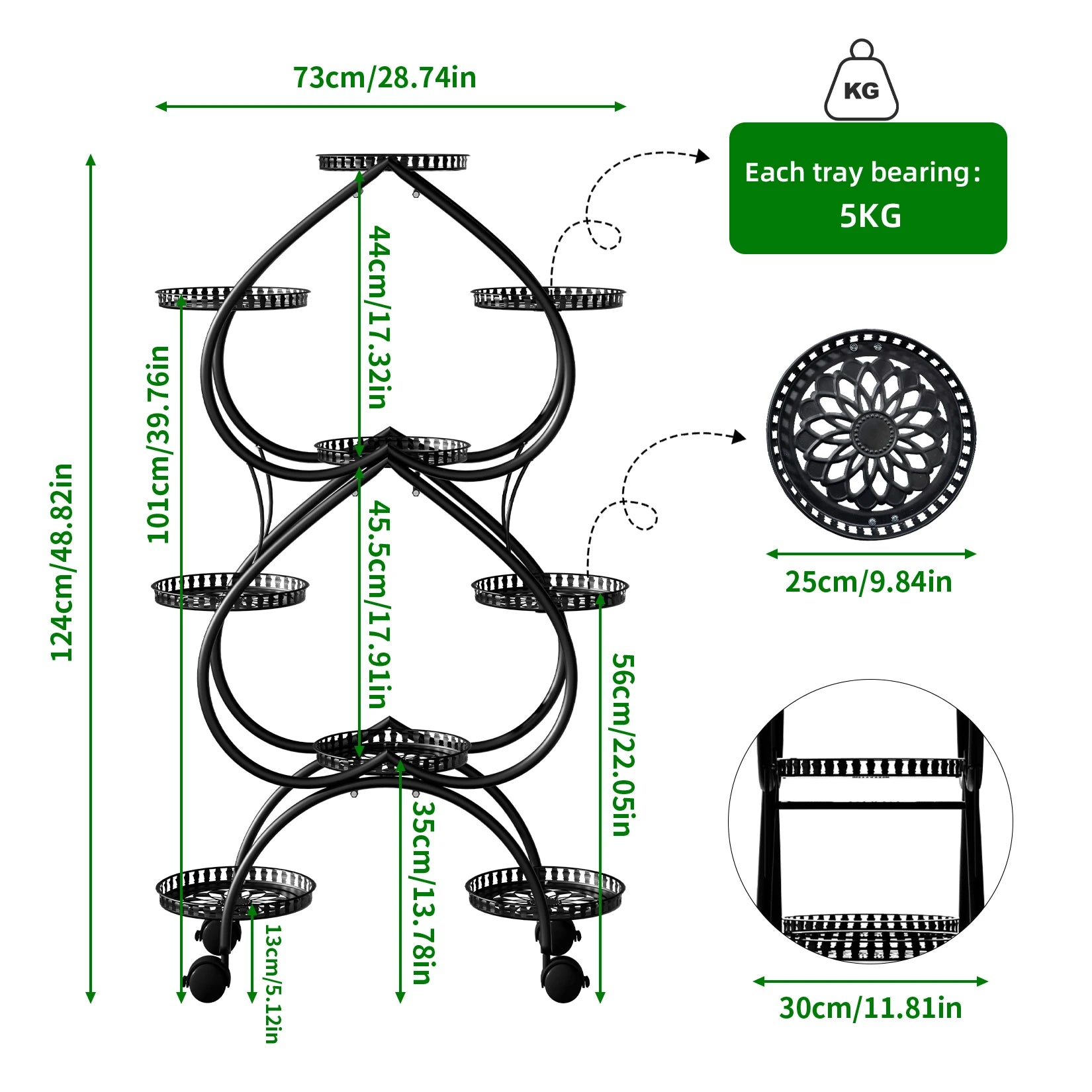 Metal Plant Stand, 6 Tiers Multifunctional Plant Stands for Indoor Plants, Decorative Black Steel Plant Shelf for Indoor Outdoor