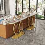 Modern Gold Console Table with Geometric Metal Base, Sintered Stone Narrow Entryway Table Foyer Table for Entrance, Living Room