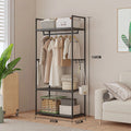 Clothing Storage Rack with Wheels, Hooks & Shelves - Space-Saving Organizer, Durable Freestanding Clothes Organizer for Bedroom