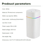 600ML Air Humidifier Double Spray Port Essential Oil Aromatherapy Diffuser Mute Atomizer Colorful Lights For Home Office Car