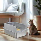 Bingopaw Stainless Steel Litter Box with Lid, High Sides Metal Litter Box System for for Big Cats, Anti-Leakage, Easy Cleaning