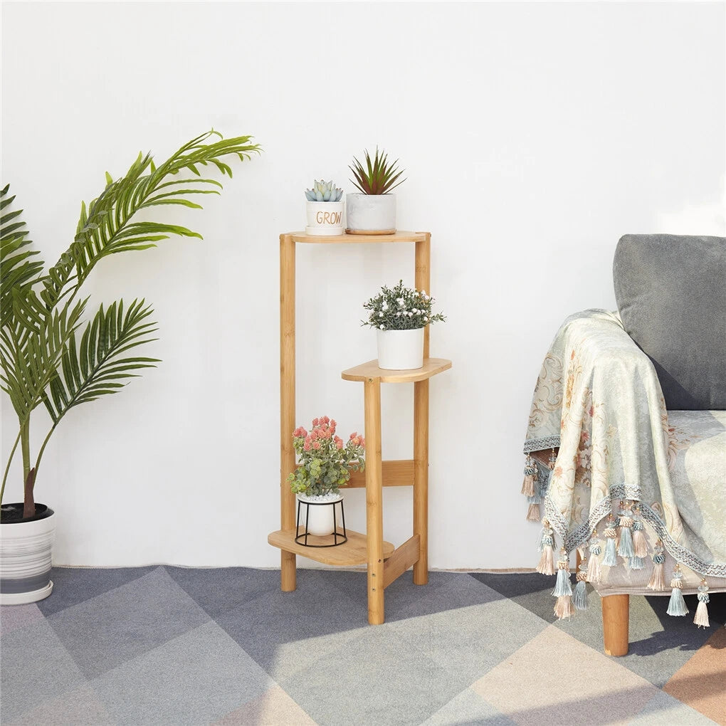 3-Tier Bamboo Plant Stands Indoor, Plant Stand Holder, Corner Plant Shelf, Plant Display Rack for Corner Balcony and Bedroom