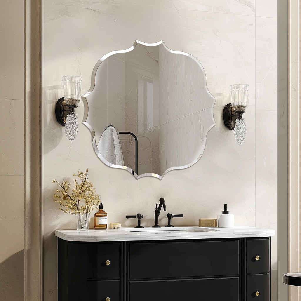 Wisfor Frameless Silver Square Wall Hanging Mirror, Elegant Beveled Edges Frameless Wall Hanging Mirror, Modern Accent Decor