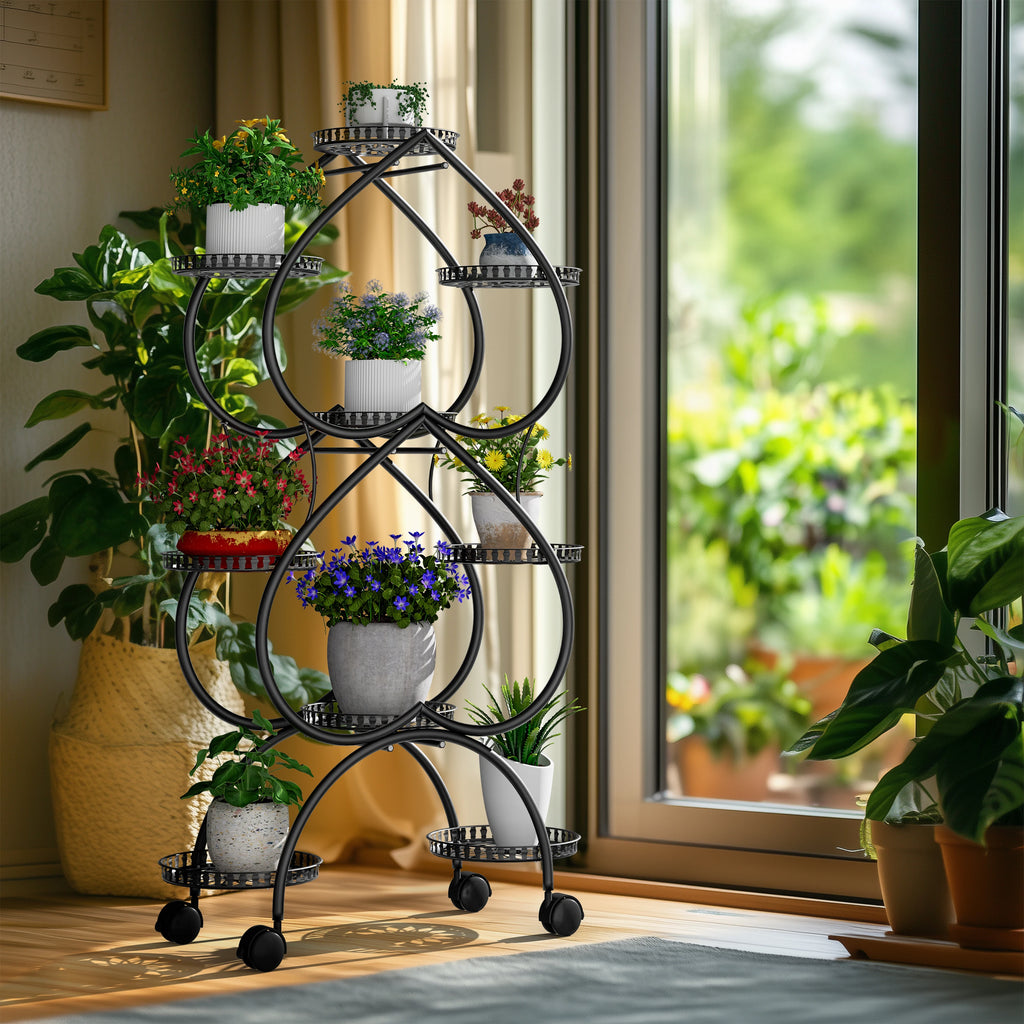 Metal Plant Stand, 6 Tiers Multifunctional Plant Stands for Indoor Plants, Decorative Black Steel Plant Shelf for Indoor Outdoor