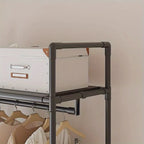 Clothing Storage Rack with Wheels, Hooks & Shelves - Space-Saving Organizer, Durable Freestanding Clothes Organizer for Bedroom