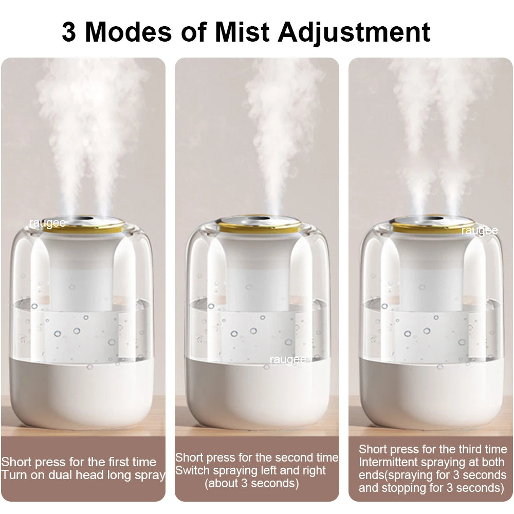 Air Humidifier 2.2L Large Capacity Home Humidifier Mute Mist Maker Double Nozzle Usb Humidifier for Bedroom with LED Night Light