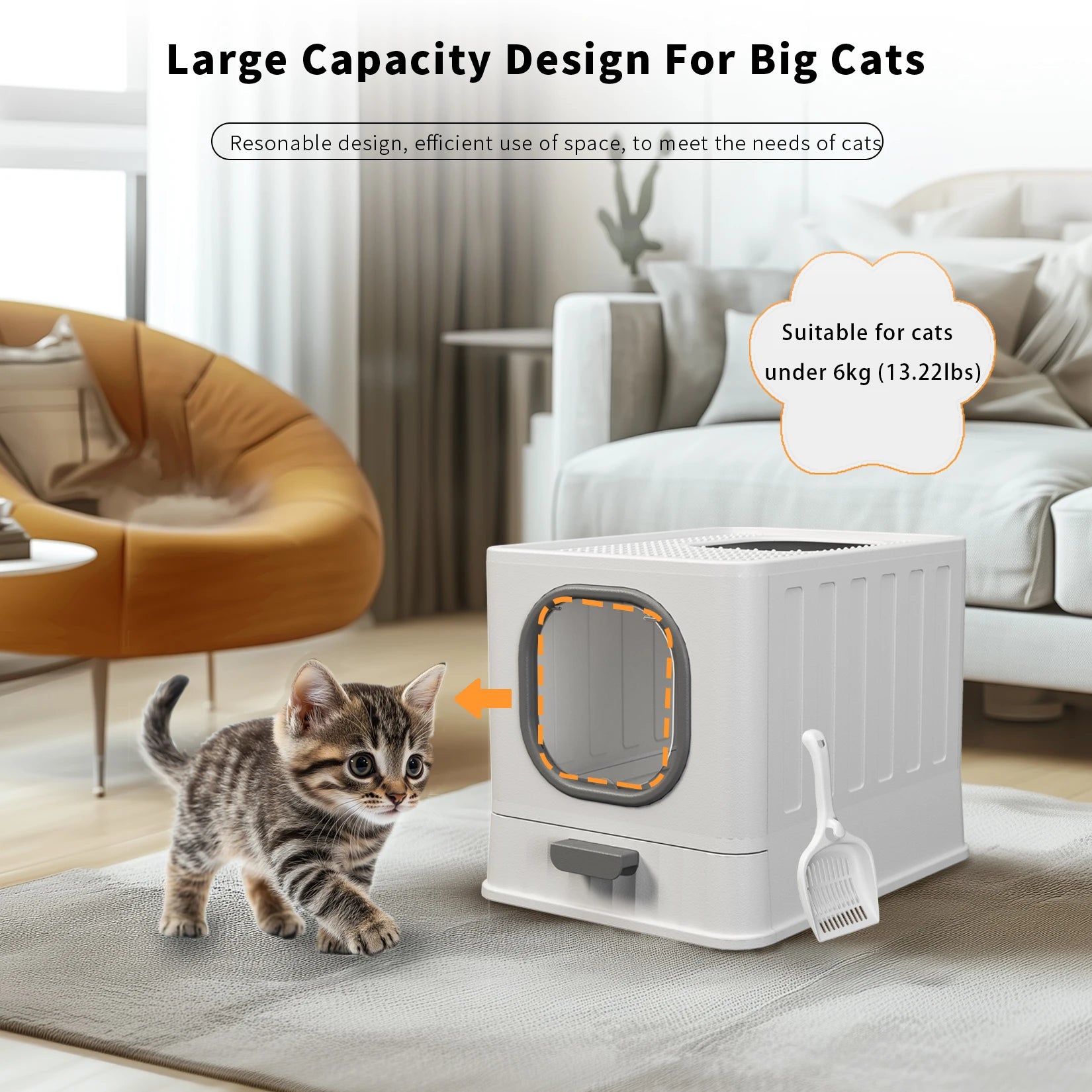 Bingopaw XL Cat Litter Box with Lid Enclosed Cat Potty Top Entry Anti-Splashing Cat Toilet Easy to Clean with Cat Litter Scoop