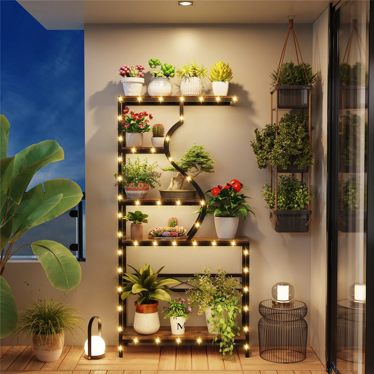Vintage Industrial Tall Plant Stand - 5-Tier Rustic Shelf Display Unit for Home, Patio, Garden Flower Storage Cabinet & Bookcase