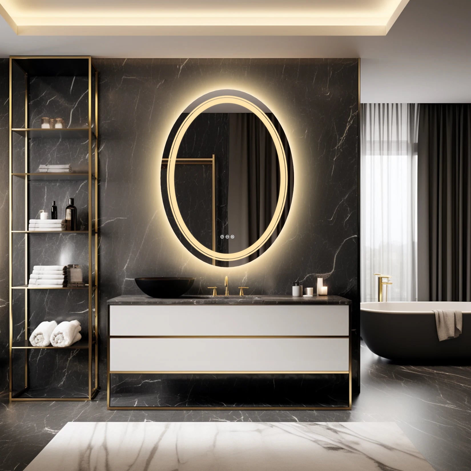 600x800mm LED Oval  Anti-Fog Smart Touch Sensor Memory Function Wall Vanity Mirror Bathroom Backlit Front Lighted with 3 Colors