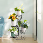 Metal Plant Shelf Flower Display Stand Garden Planter Holder with 4 Tier Shelves Indoor (Black)