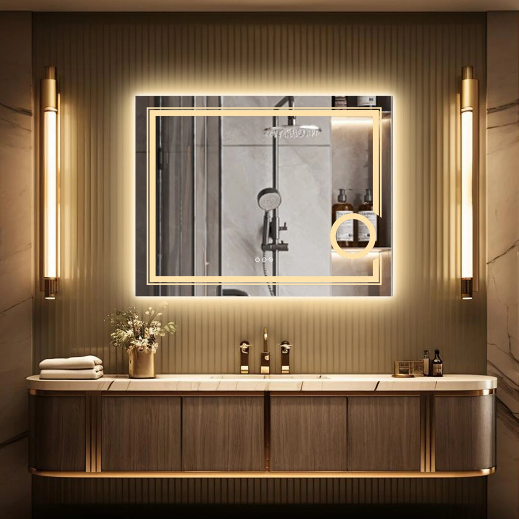 Wisfor LED Lighted Smart Bathroom Mirror 3X Lighted Magnifier Wall Mounted White Light Front Backlit Dimmable Anti-Fog