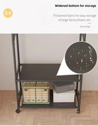 Clothing Storage Rack with Wheels, Hooks & Shelves - Space-Saving Organizer, Durable Freestanding Clothes Organizer for Bedroom