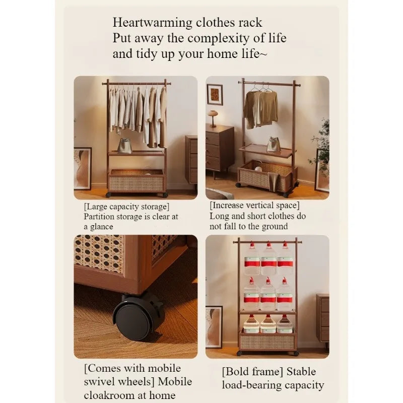Simple hanger Floor-to-ceiling vertical plastic rattan dirty clothes basket Hanging clothes rack Integrated with wheels Movable