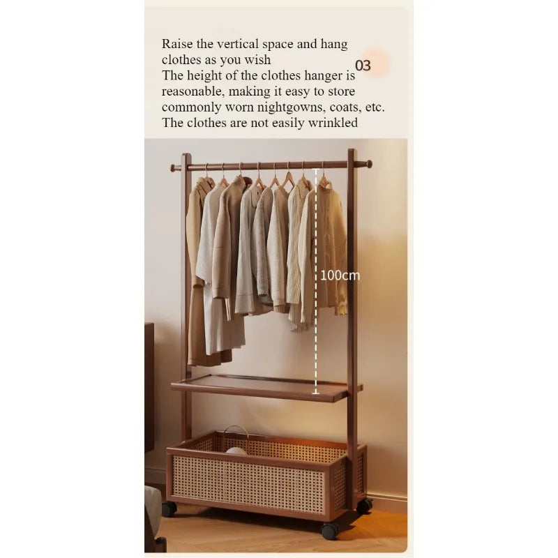 Simple hanger Floor-to-ceiling vertical plastic rattan dirty clothes basket Hanging clothes rack Integrated with wheels Movable