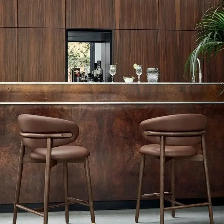Modern Solid Wood Chairs Light Luxury Nordic Island Table Bar High Foot Designer Simple Home Comfortable Back Leisure Bar Chairs