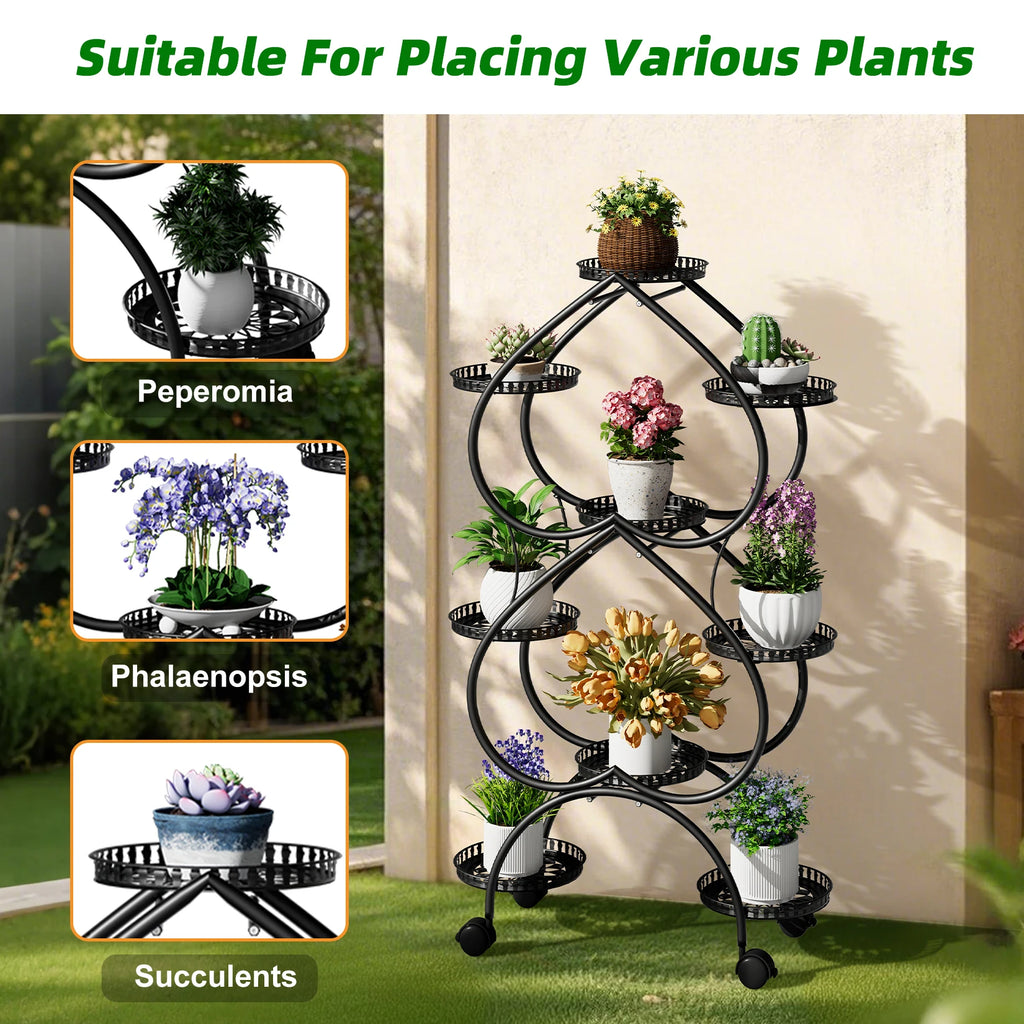 Metal Plant Stand, 6 Tiers Multifunctional Plant Stands for Indoor Plants, Decorative Black Steel Plant Shelf for Indoor Outdoor