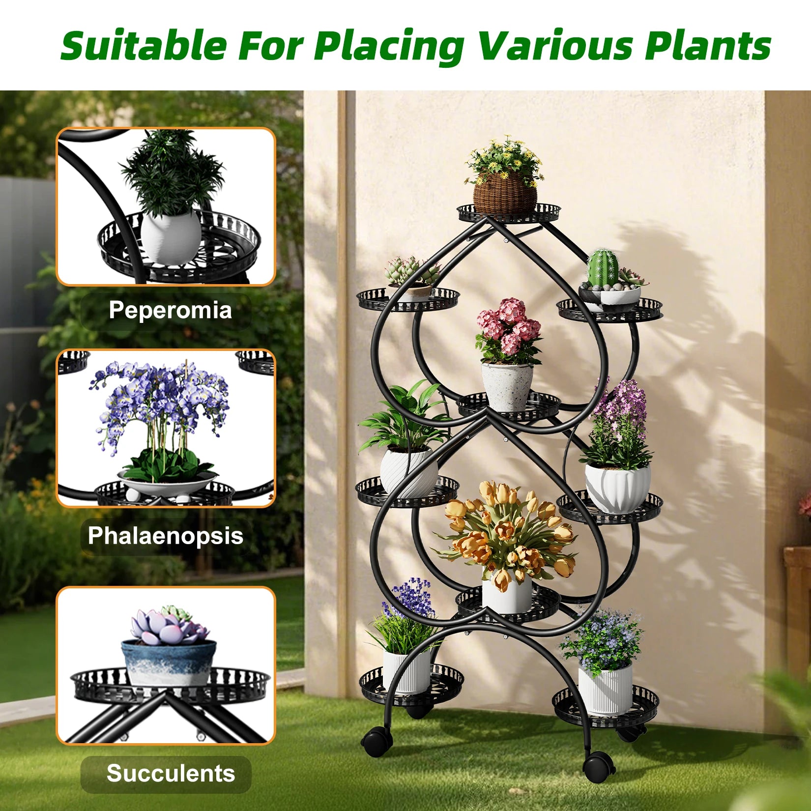 Metal Plant Stand, 6 Tiers Multifunctional Plant Stands for Indoor Plants, Decorative Black Steel Plant Shelf for Indoor Outdoor
