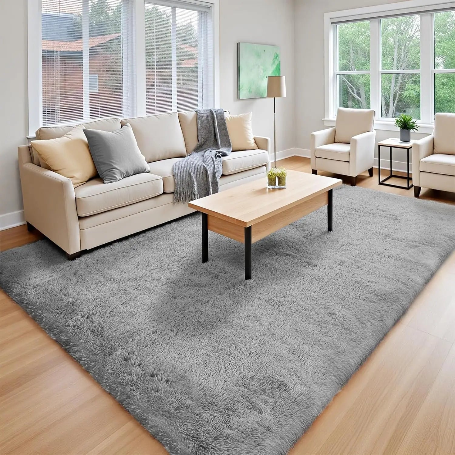 Long Plush Carpet For Living Room Sofa Area Rugs Modern Ultra-Soft Fluffy Floor Mat Kids Bedroom Bedside Rugs Home Decor Gray