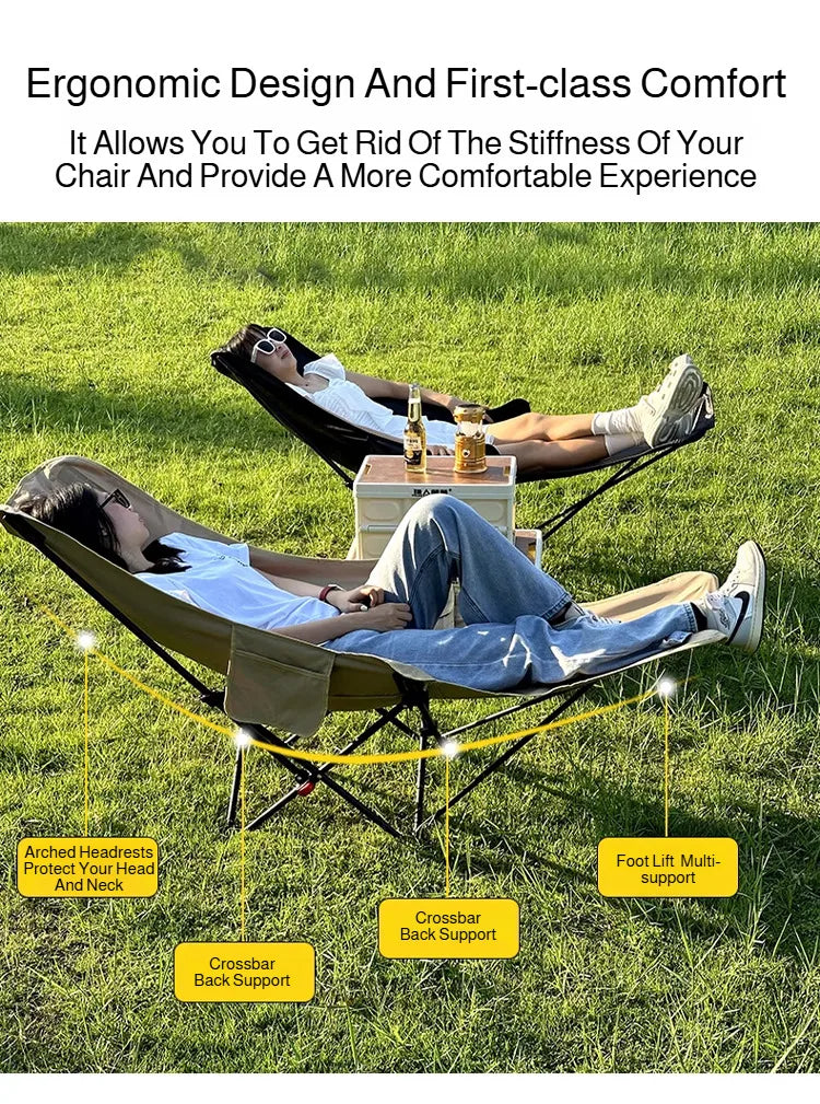 Outdoor Portable Camping Recliner Foldable Nap Beach Chair with Leg Support