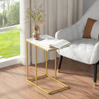 C Shaped End Snack Side Table Under Couch with Marble Top for Sofa Coffee Laptop Living Room Bedroom Small Space