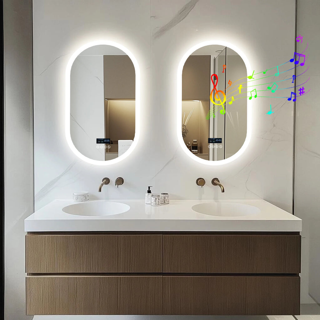 Oval LED Bathroom Mirror with Lights, Anti-Fog, Bluetooth Speaker, 3 Colors Temperature Dimmable Lighted Mirrors Waterproof