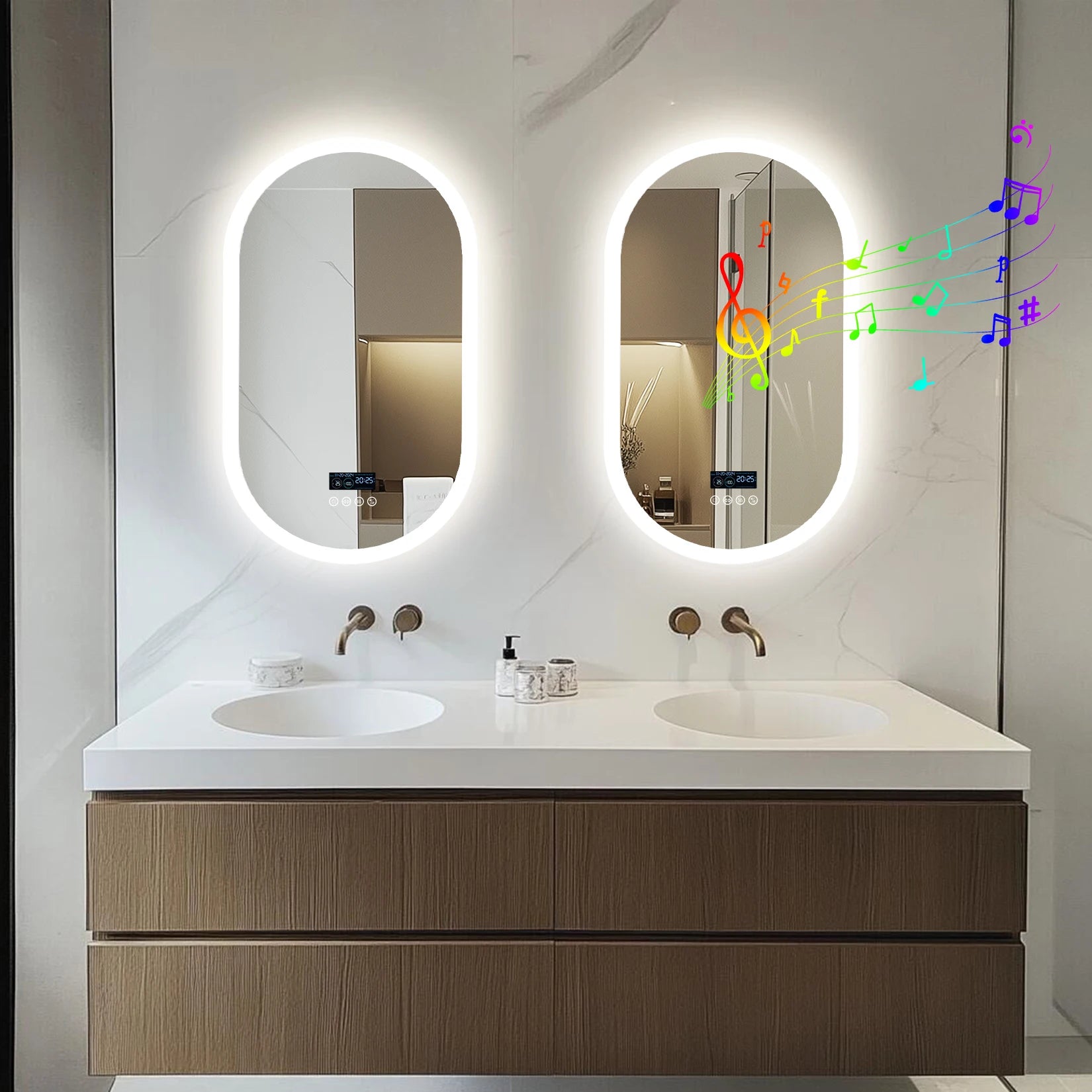 Oval LED Bathroom Mirror with Lights, Anti-Fog, Bluetooth Speaker, 3 Colors Temperature Dimmable Lighted Mirrors Waterproof