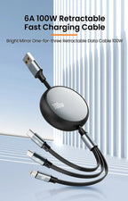 3 in 1 Retractable USB C 6A 100W USB Fast Charger
