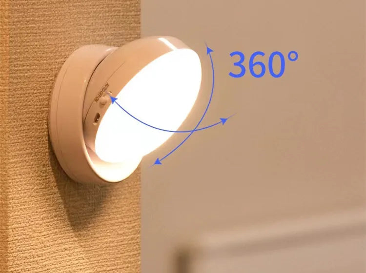 PwwQmm LED Night Light Wireless Motion USB Charging Cabinet Night Lamp Bedside Table For Bedroom Home Closet Sensor Round Lights
