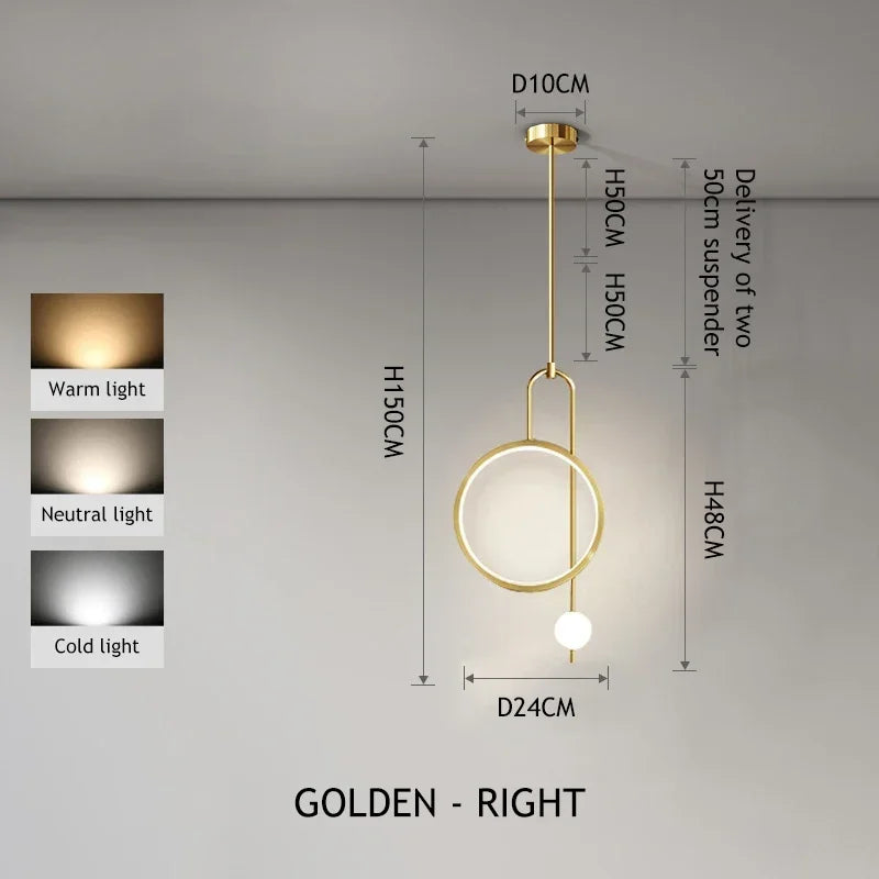 Modern Simple Ring Glass Ball Pendant Lamp Luxury Living Room Study Led Hanging Chandelier Bedroom Bedhead Decorative Lighting