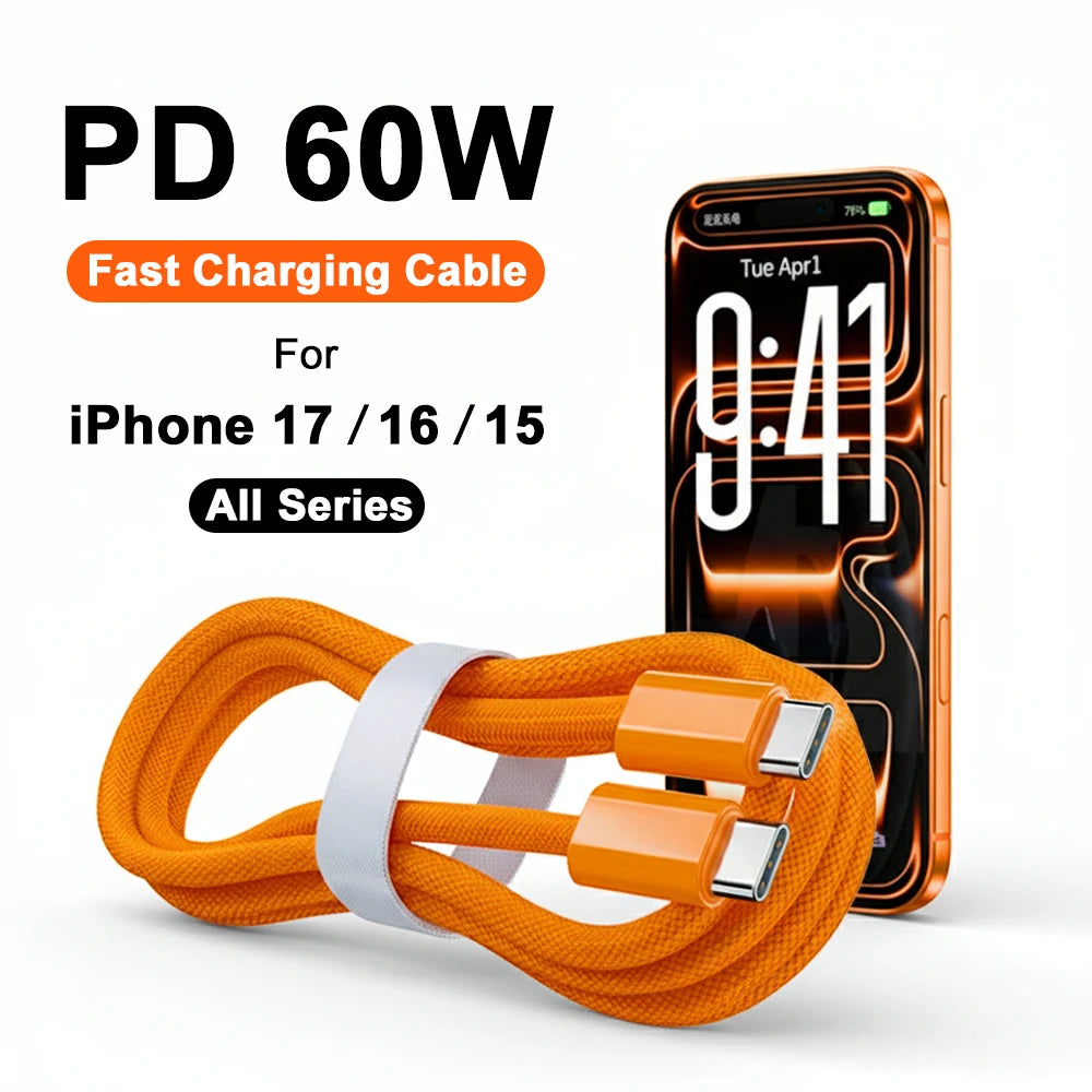 Fast Charging Cable 60W PD USB Type C To C Quick Charger Cord