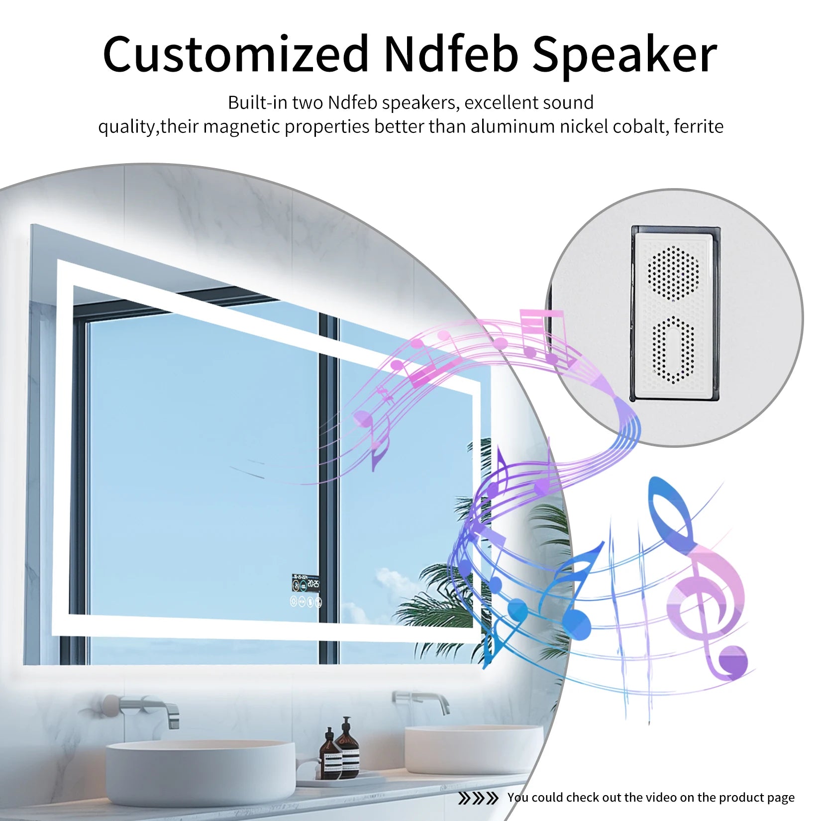 Wisfor 48x24 LED Bathroom Mirror with Dual Lights, Anti-Fog, Bluetooth Speaker, 3 Colors Temperature & Dimmable, Lighted Mirrors