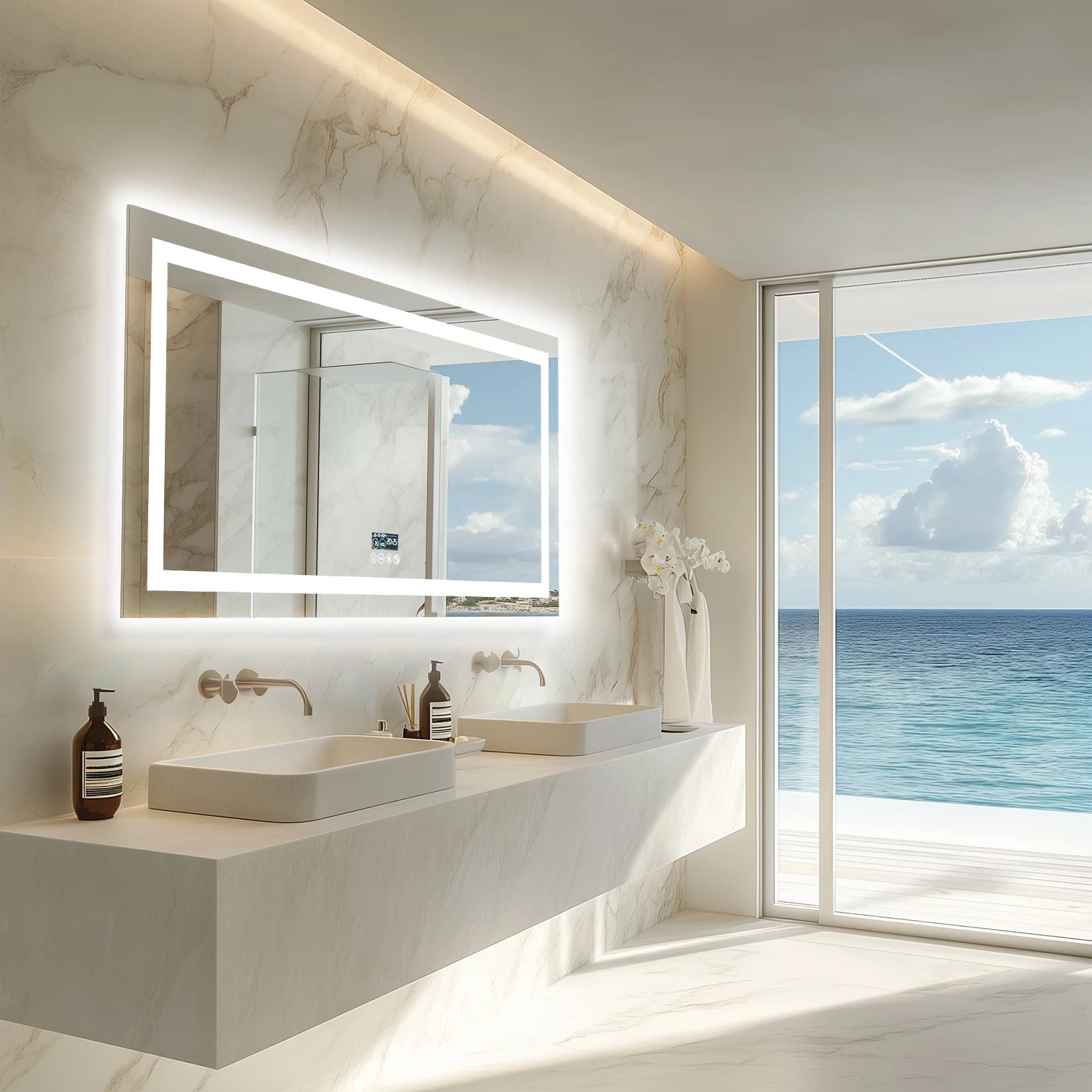 Wisfor 48x24 LED Bathroom Mirror with Dual Lights, Anti-Fog, Bluetooth Speaker, 3 Colors Temperature & Dimmable, Lighted Mirrors