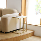 C Shaped End Snack Side Table Under Couch with Marble Top for Sofa Coffee Laptop Living Room Bedroom Small Space