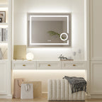 Wisfor LED Lighted Smart Bathroom Mirror 3X Lighted Magnifier Wall Mounted White Light Front Backlit Dimmable Anti-Fog