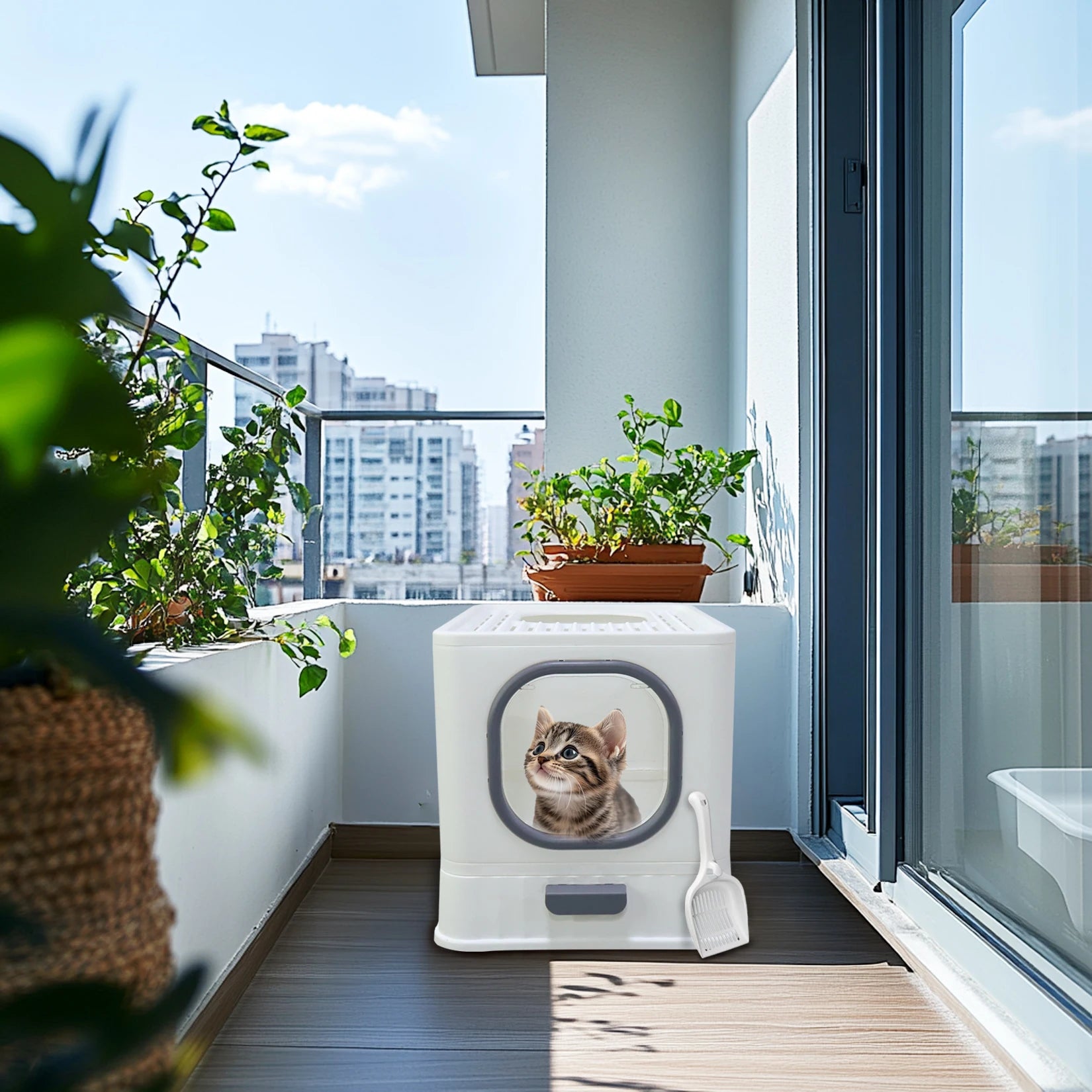 Bingopaw XL Cat Litter Box with Lid Enclosed Cat Potty Top Entry Anti-Splashing Cat Toilet Easy to Clean with Cat Litter Scoop